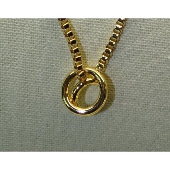 Gold-Tone Box Chain Necklace With Interlocking Circle Pendant - Picture 2 of 3